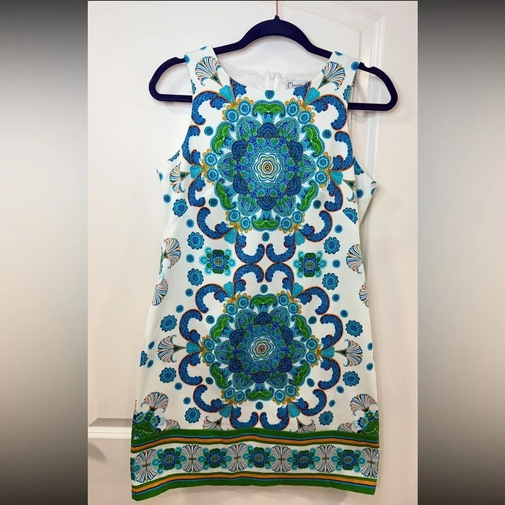 Maggy L Blue Green Paisley Print Shift Dress Size 8 | Bold Retro Boho Mod Look - Picture 5 of 9